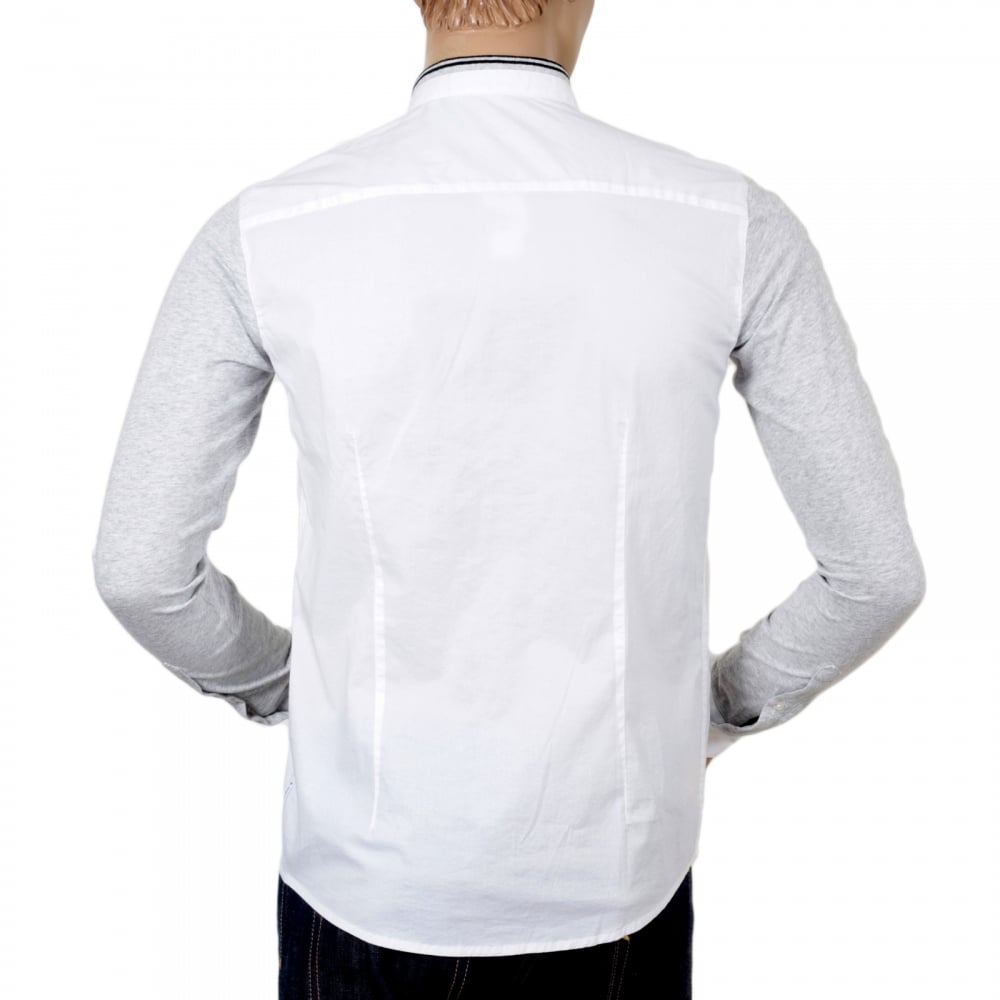Mens White Stretch Cotton Extra Slim Fit Casual Shirt with Grey Long Sleeves by Armani Jeans AJM4673