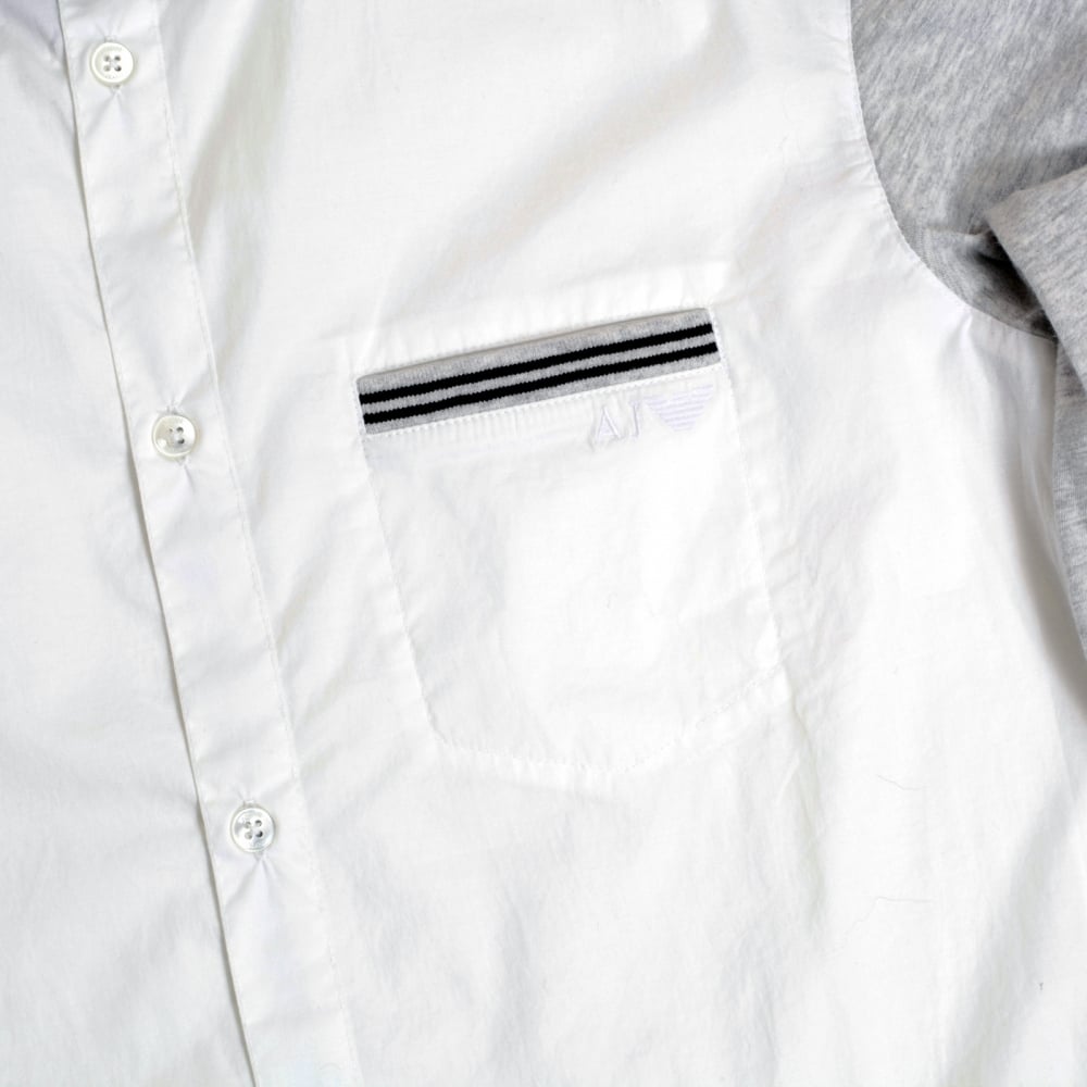 Mens White Stretch Cotton Extra Slim Fit Casual Shirt with Grey Long Sleeves by Armani Jeans AJM4673