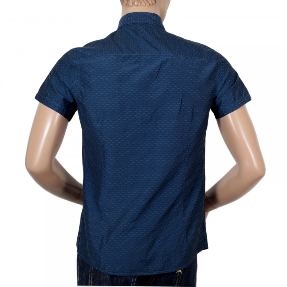 Mens Short Sleeve Woven Cotton Blue Shirt with Self Coloured Mini Dot Jacquard Pattern by Armani Jeans AJM5987