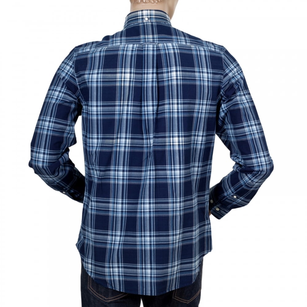 Mens Indigo Madras Check Regular Fit Long Sleeve Casual Shirt with Button Down Collar by Gant GANT6202