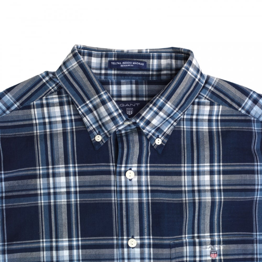 Mens Indigo Madras Check Regular Fit Long Sleeve Casual Shirt with Button Down Collar by Gant GANT6202