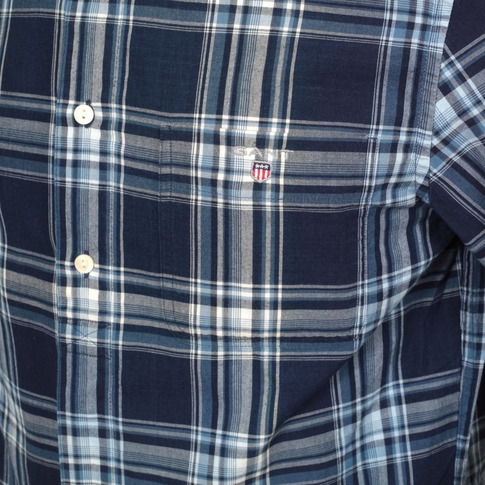 Mens Indigo Madras Check Regular Fit Long Sleeve Casual Shirt with Button Down Collar by Gant GANT6202