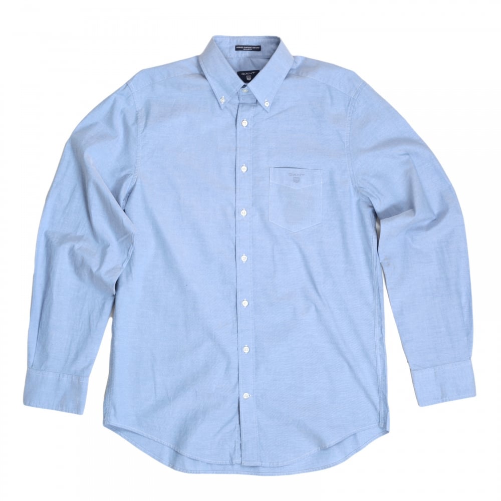 Mens Blue Washed Pinpoint Oxford Regular Fit Cotton Casual Shirt with Button Down Collar by Gant GANT6200