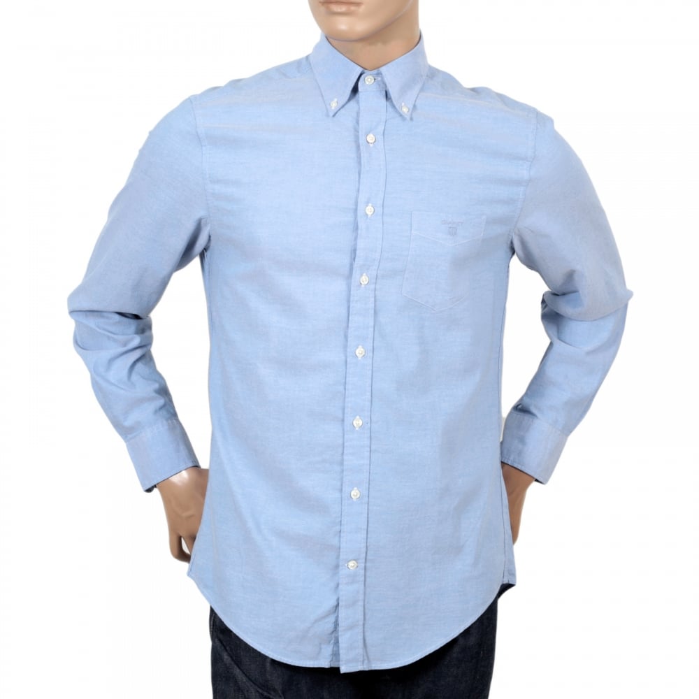 Mens Blue Washed Pinpoint Oxford Regular Fit Cotton Casual Shirt with Button Down Collar by Gant GANT6200