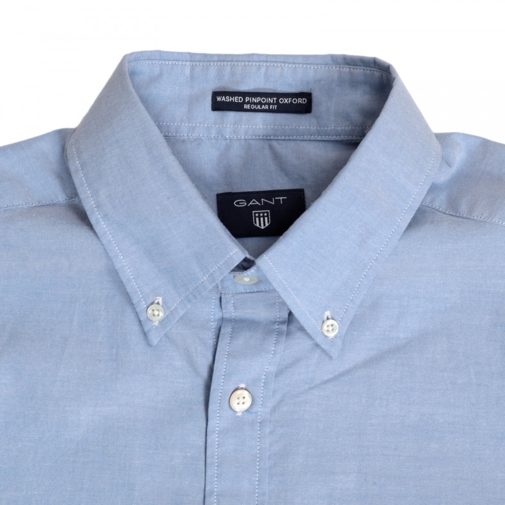 Mens Blue Washed Pinpoint Oxford Regular Fit Cotton Casual Shirt with Button Down Collar by Gant GANT6200