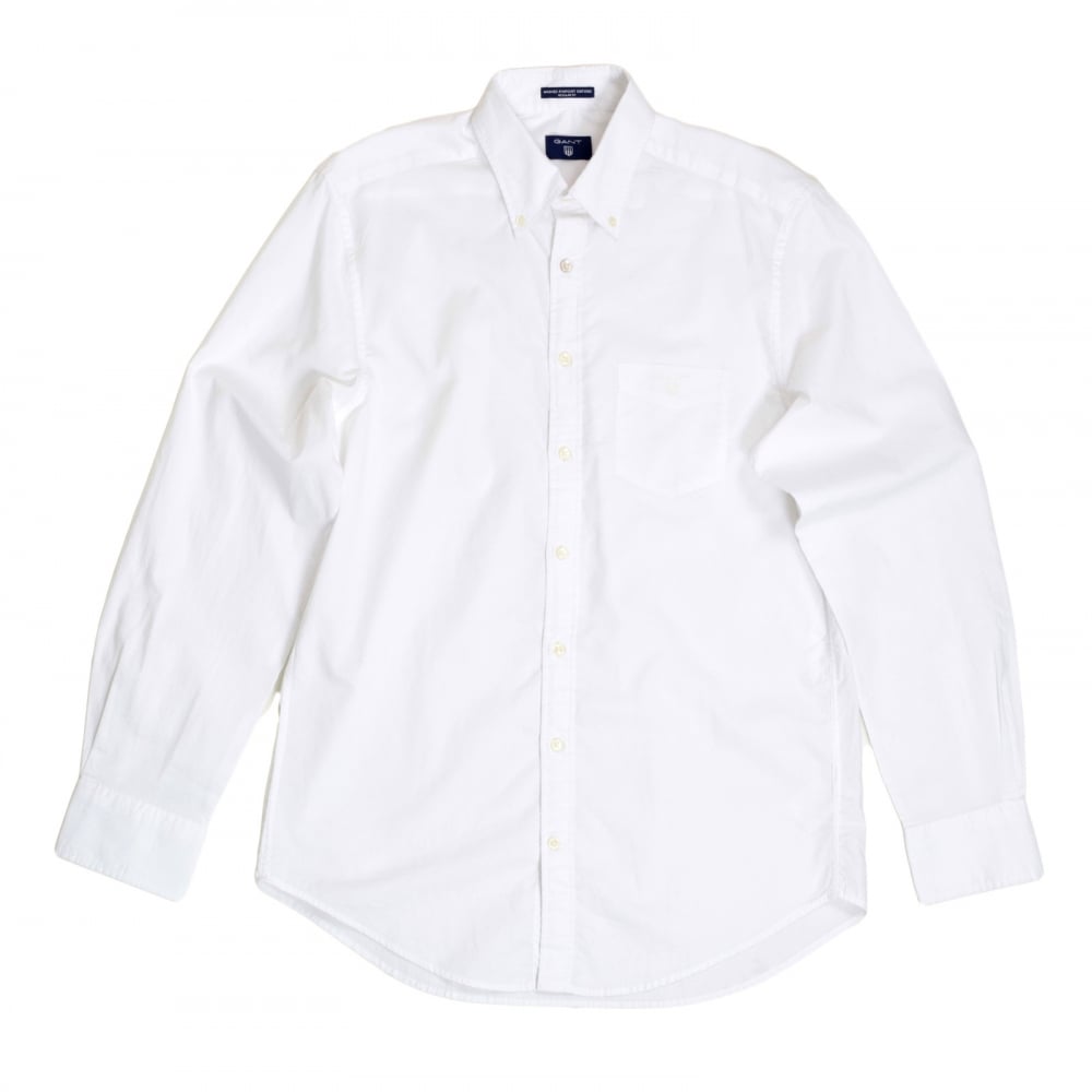 Mens Washed Pinpoint Oxford Regular Fit Long Sleeve White Cotton Shirt with Button Down Collar by Gant