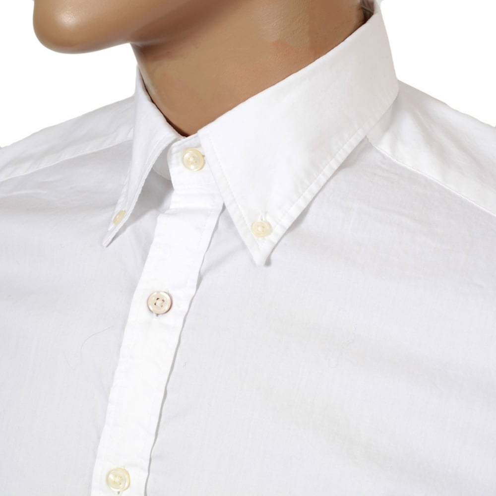 Mens Washed Pinpoint Oxford Regular Fit Long Sleeve White Cotton Shirt with Button Down Collar by Gant