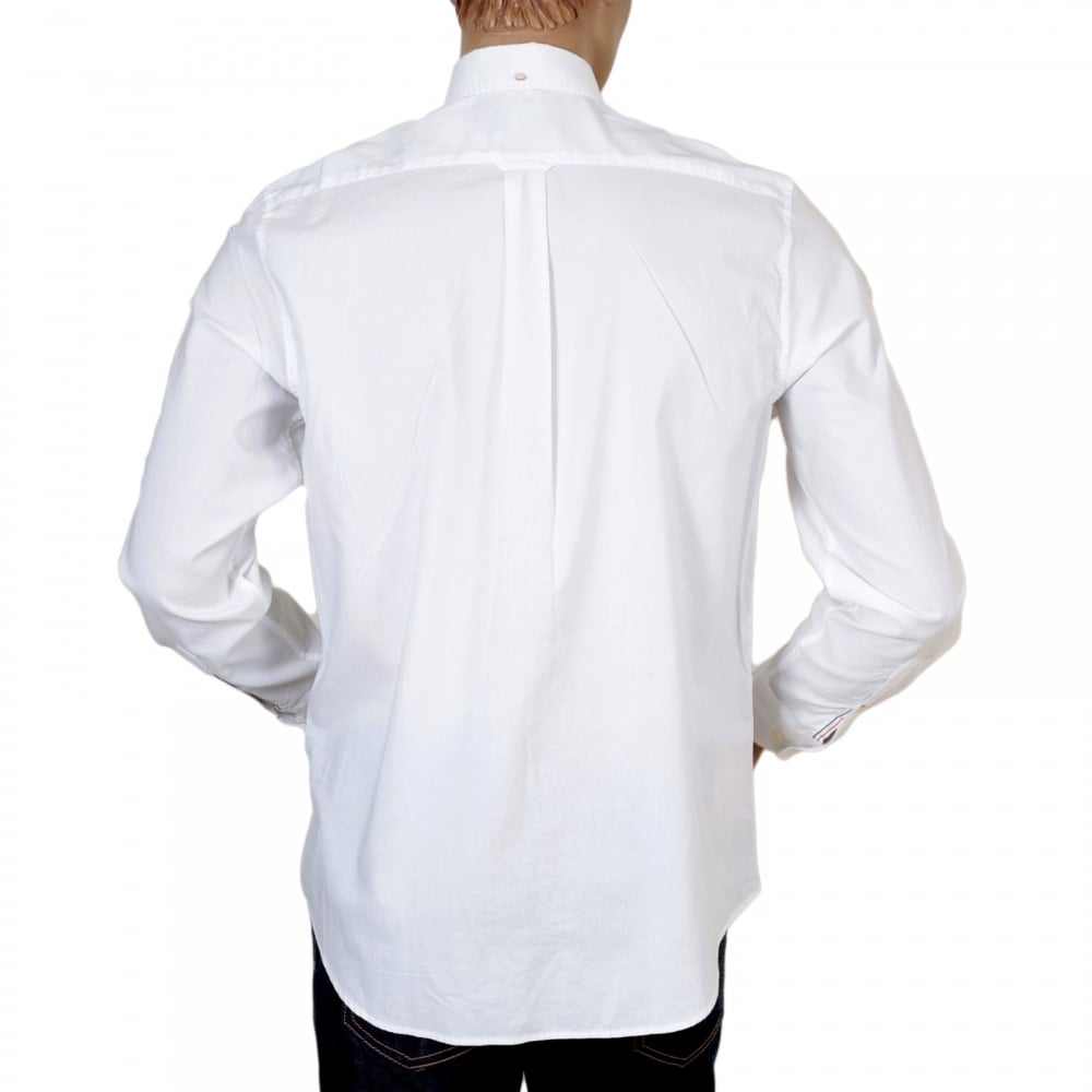 Mens Washed Pinpoint Oxford Regular Fit Long Sleeve White Cotton Shirt with Button Down Collar by Gant