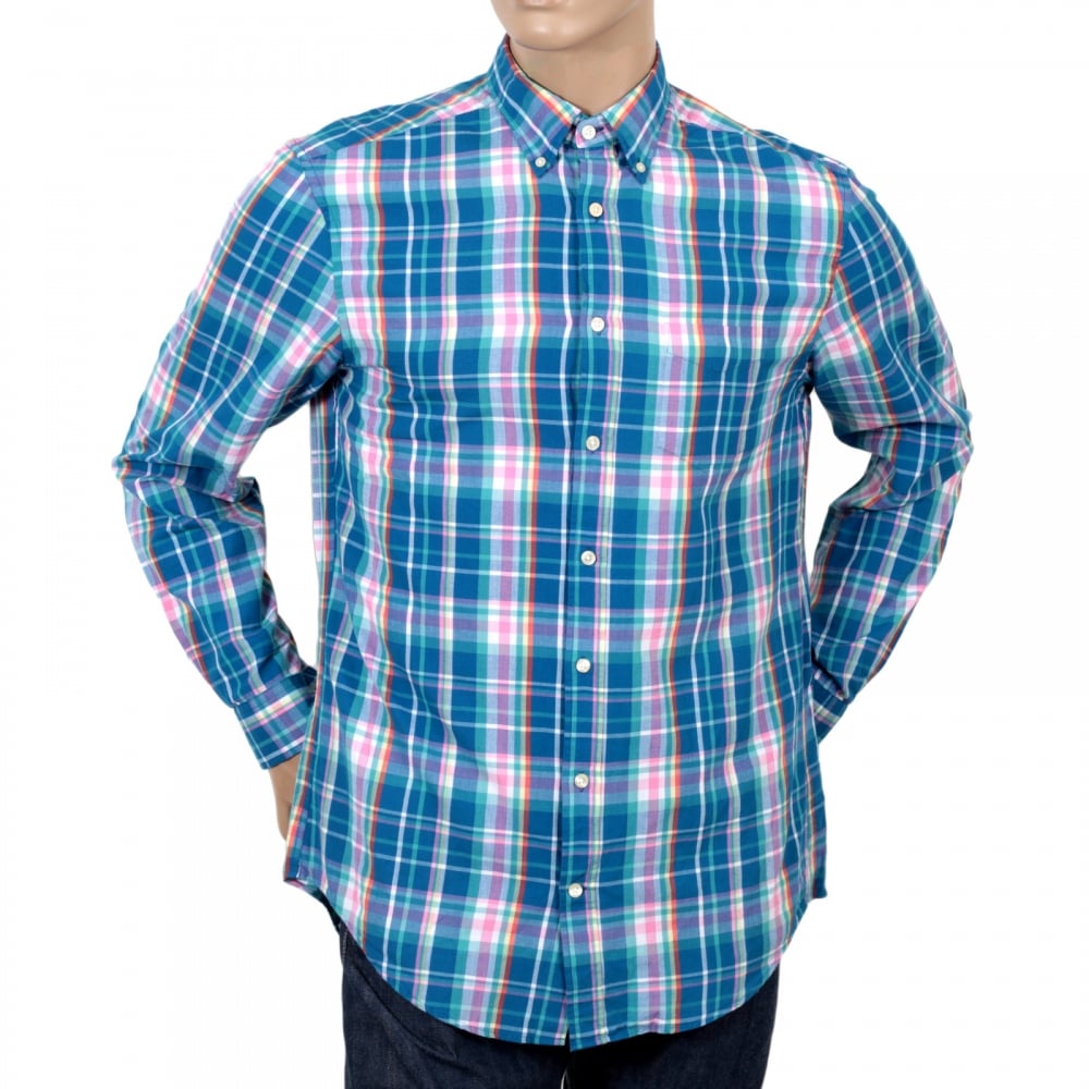 Mens Regular Fit Long Sleeve Button Down Collar Birdie Madras Check Cotton Casual Mens Shirt by Gant