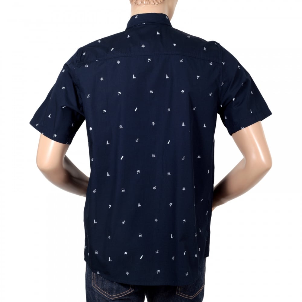 Mens Regular Fit Short Sleeve Navy Cotton Shirt with White Economy Print by Carhartt
