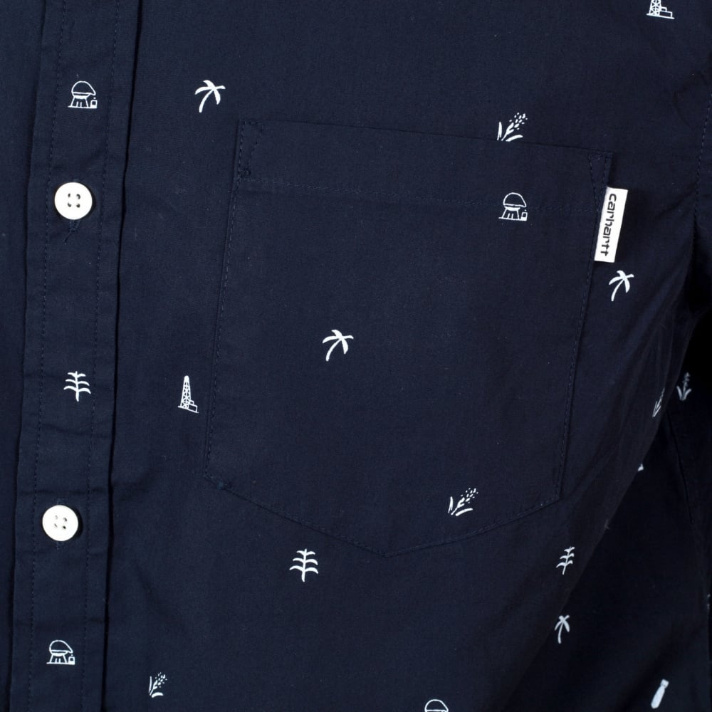 Mens Regular Fit Short Sleeve Navy Cotton Shirt with White Economy Print by Carhartt