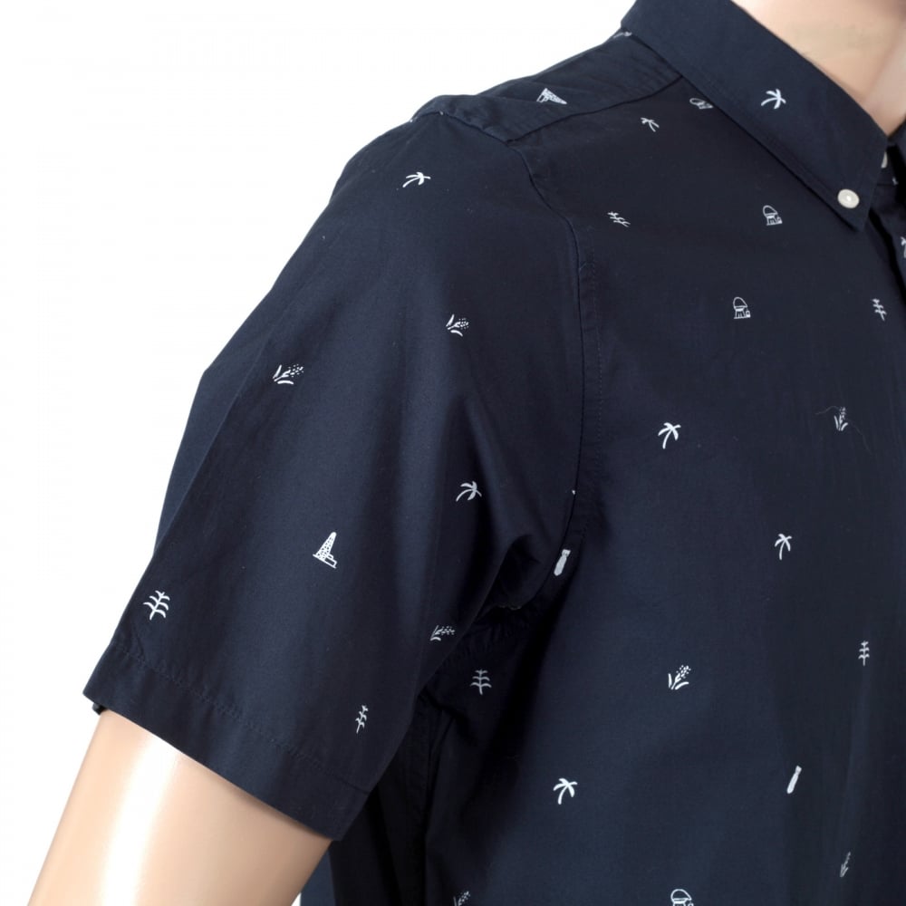 Mens Regular Fit Short Sleeve Navy Cotton Shirt with White Economy Print by Carhartt