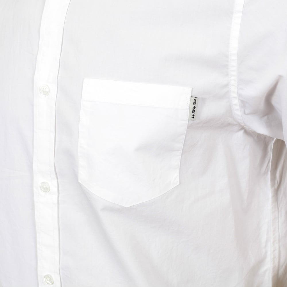 Mens Regular Fit Short Sleeve Button Down Collar White Wesley Shirt with Single Chest Pocket by Carhartt