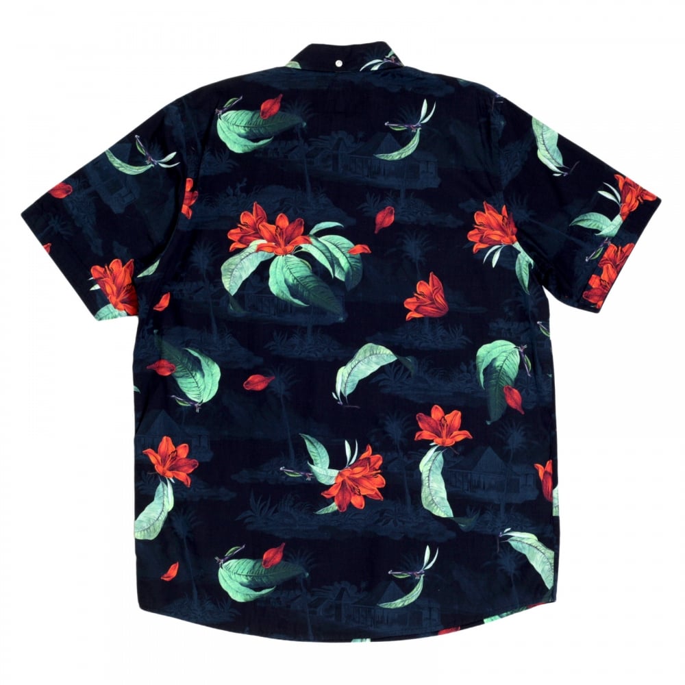 Mens Regular Fit Short Sleeve Roy Tropic Print Navy Cotton Shirt with Single Chest Pocket by Carhartt