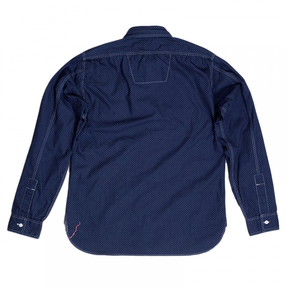 Mens 4.5-Ounce Cotton SC27077 Navy Blue Polka Dot Long Sleeve Work Shirt with Soft collar by Sugar Cane