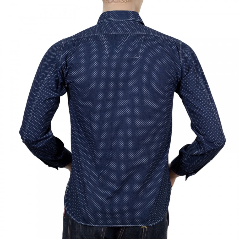 Mens 4.5-Ounce Cotton SC27077 Navy Blue Polka Dot Long Sleeve Work Shirt with Soft collar by Sugar Cane