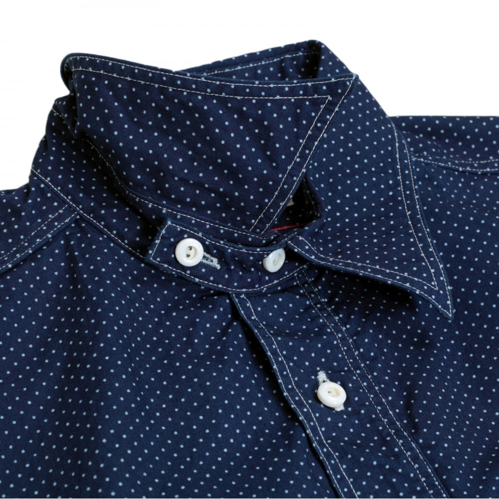 Mens 4.5-Ounce Cotton SC27077 Navy Blue Polka Dot Long Sleeve Work Shirt with Soft collar by Sugar Cane