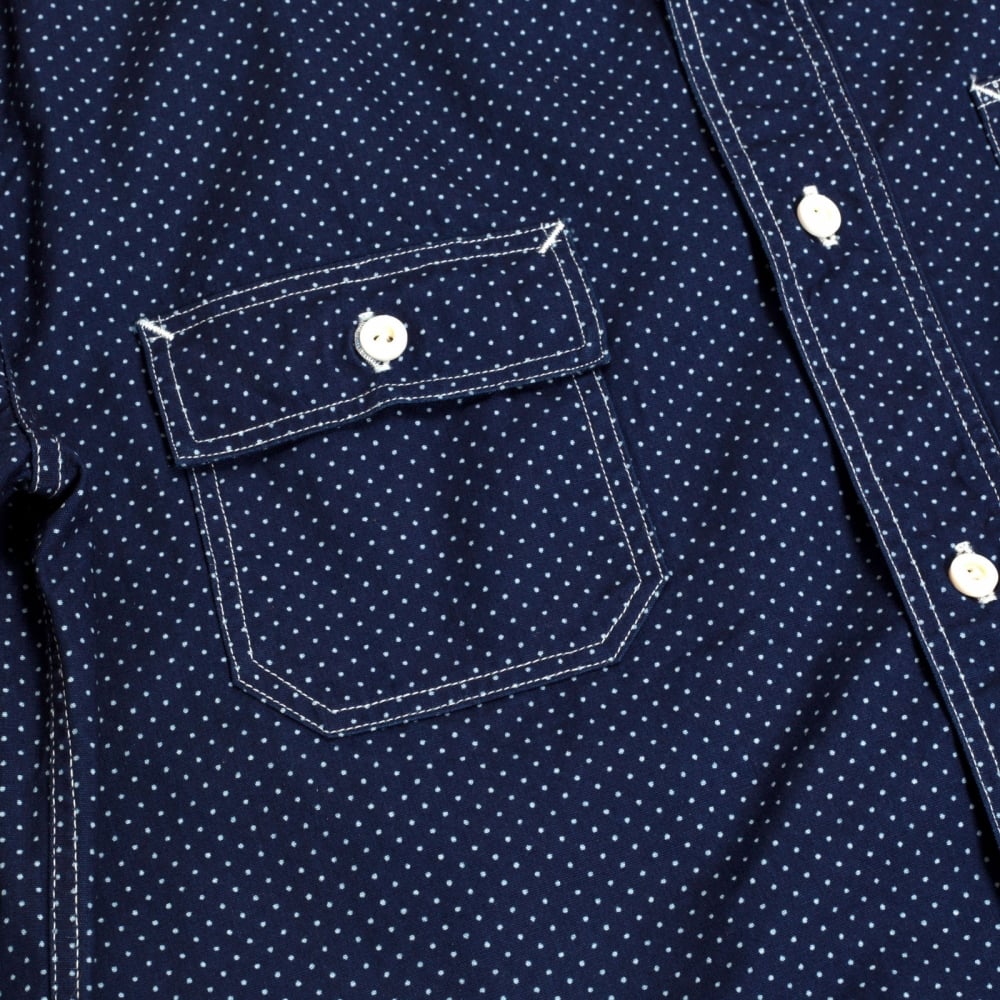 Mens 4.5-Ounce Cotton SC27077 Navy Blue Polka Dot Long Sleeve Work Shirt with Soft collar by Sugar Cane