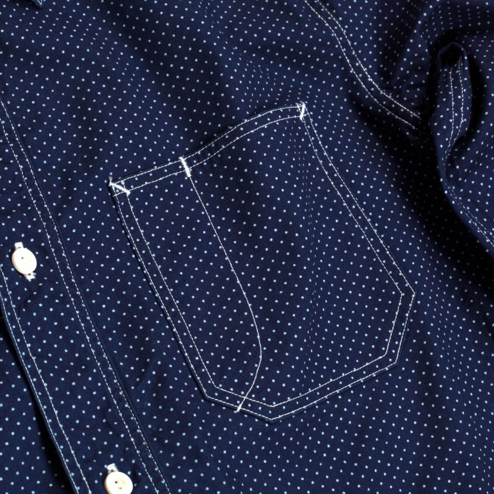 Mens 4.5-Ounce Cotton SC27077 Navy Blue Polka Dot Long Sleeve Work Shirt with Soft collar by Sugar Cane