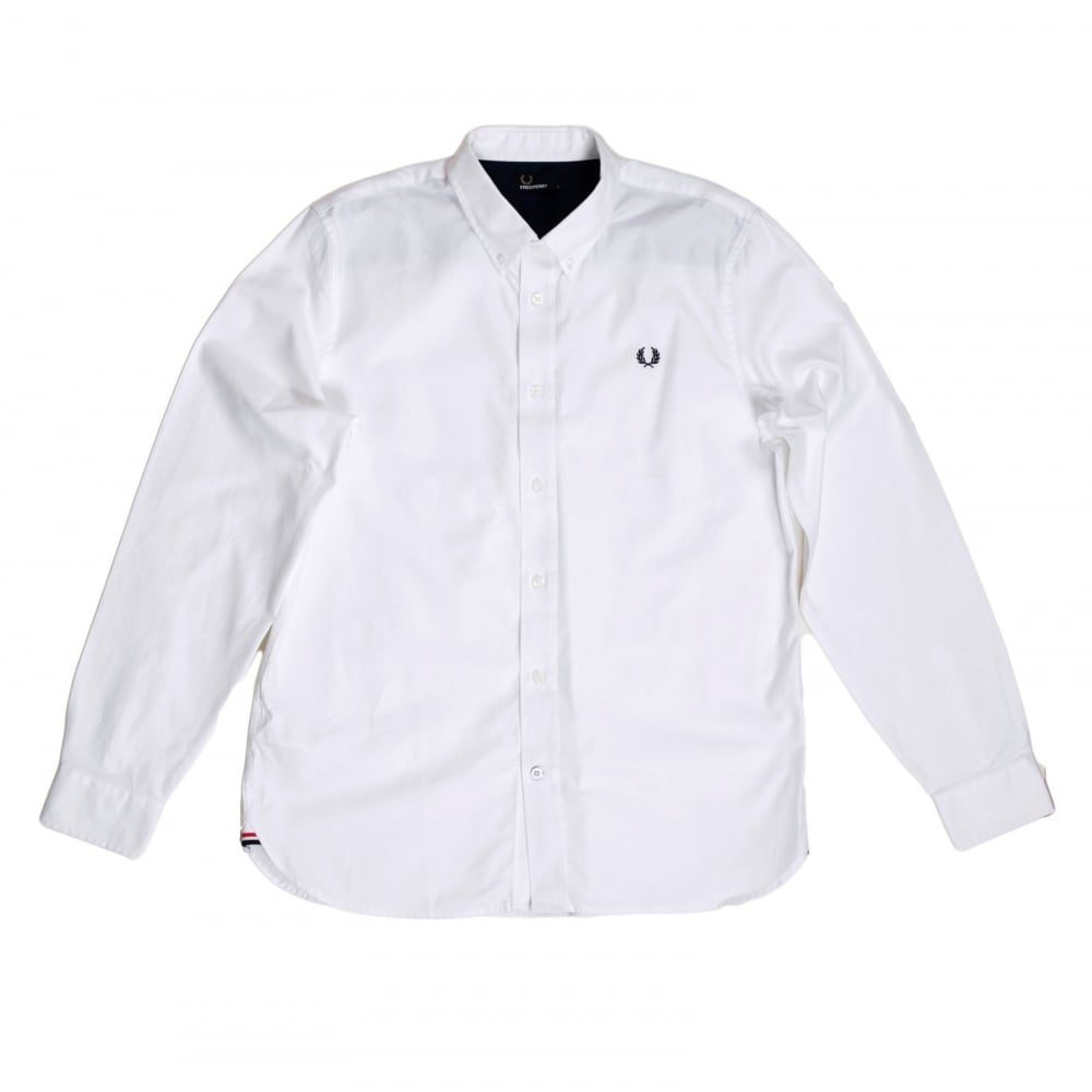 White Long Sleeve Cotton Classic Twill Regular Fit Shirt for Men by Fred Perry with Embossed Buttons