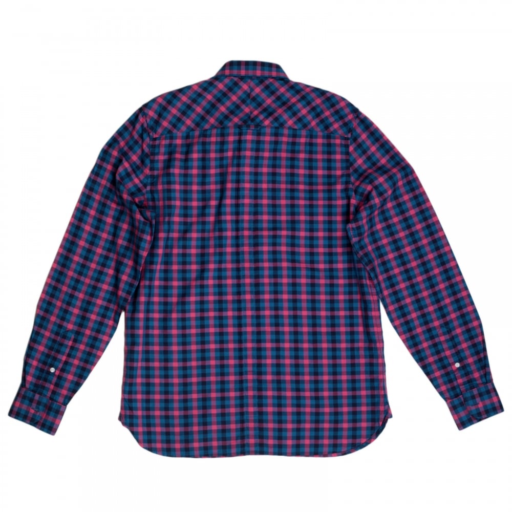 Mens Long Sleeve Blue and Pink Gingham Check Shirt with embroidered chest logo from Fred Perry