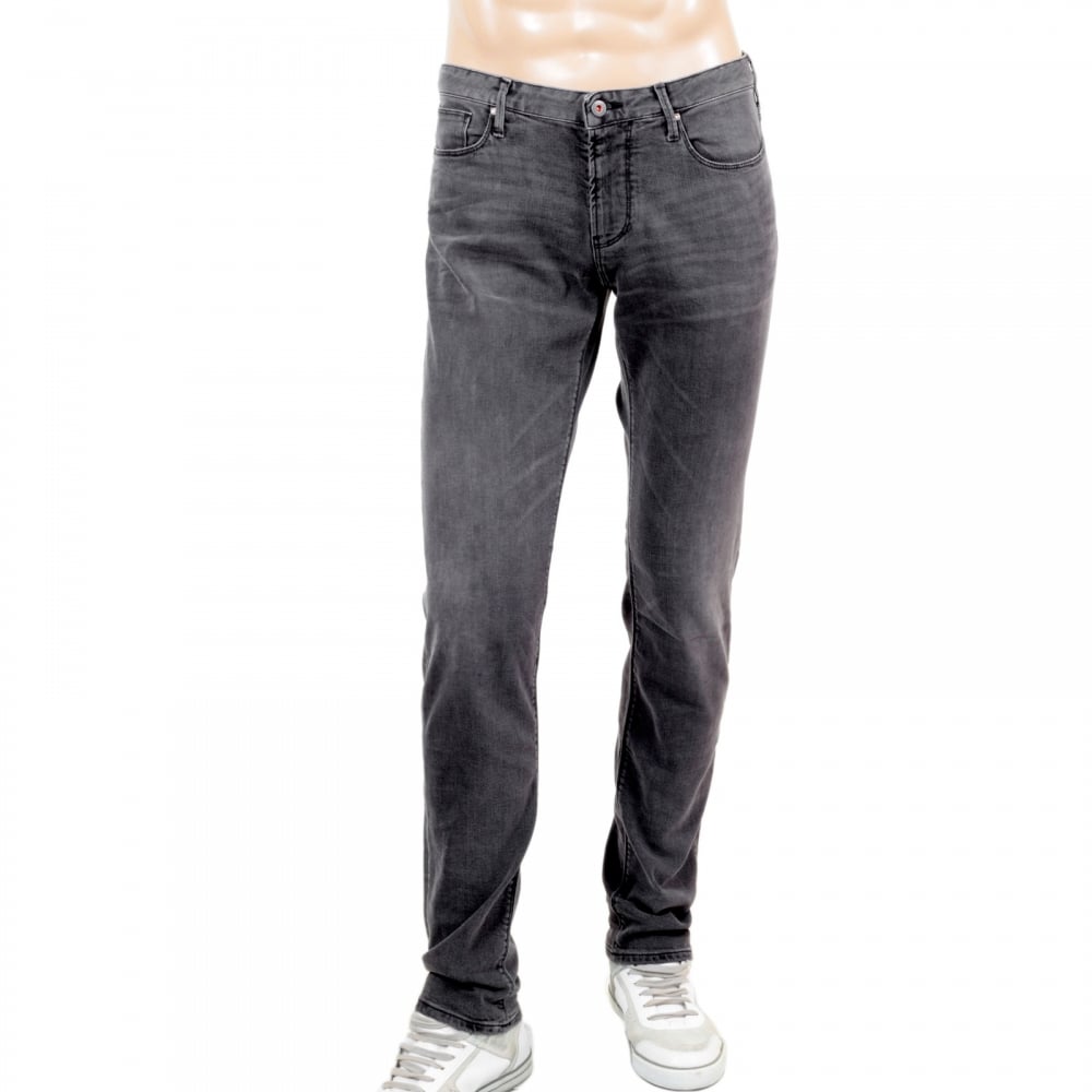 Mens Slim Fit J06 Low Waist Slim Fit  Zip Fly Grey Stretch Cotton Jeans by Armani Jeans