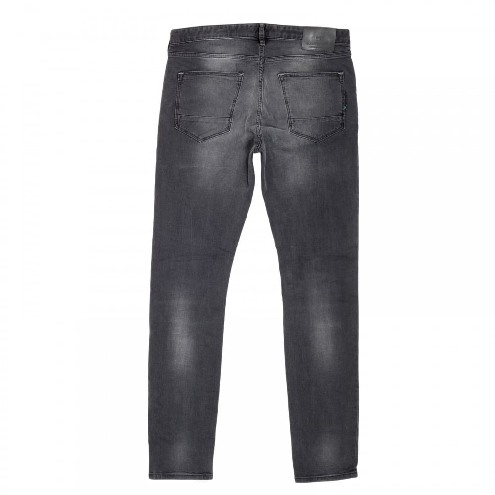 Mens Washed Black Denim 100170 Skim Skinny Fit Fallen Hero Zip Fly Jeans by Scotch and Soda