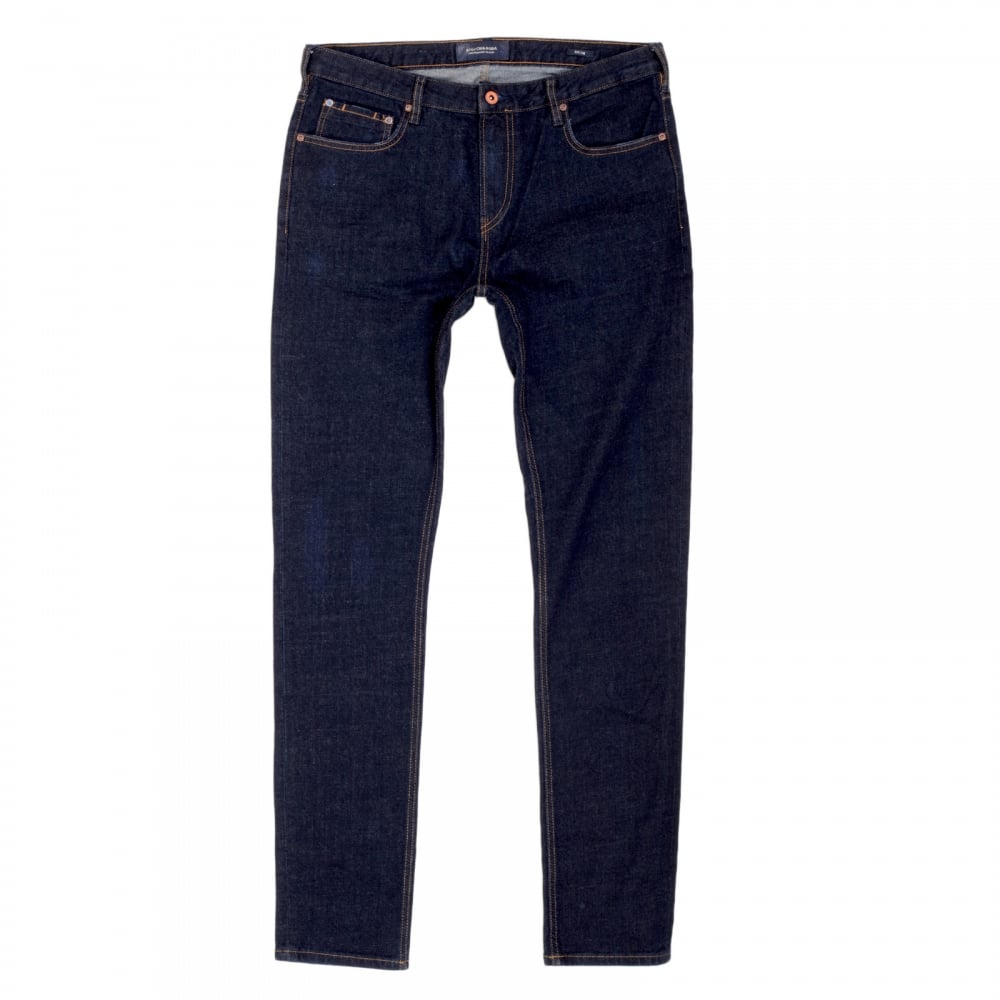 Mens Skim Skinny Fit Touch Down Dark Indigo 100734 Stretch Jeans by Scotch and Soda