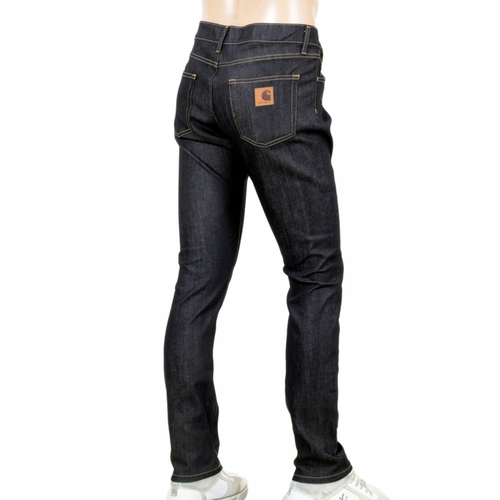 Mens Dark Indigo Low Waist Zip Fly 1015331 Slim Tapered Fit Stretch Denim Jeans by Carhartt