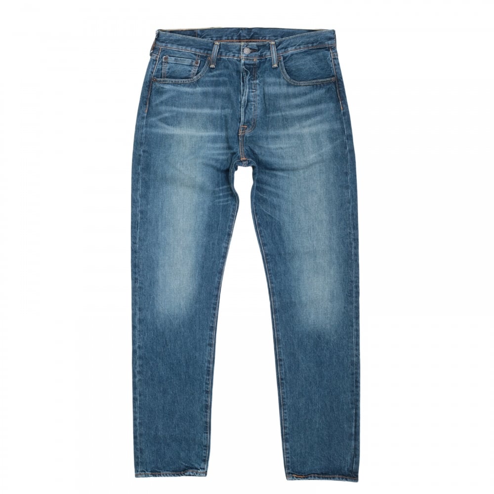 Mens Blue Oriiginal Fit 501 Washed Finish Custom Tapered Fit Rich Blend Denim Jeans by Levis