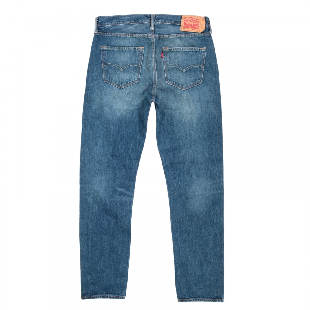 Mens Blue Oriiginal Fit 501 Washed Finish Custom Tapered Fit Rich Blend Denim Jeans by Levis
