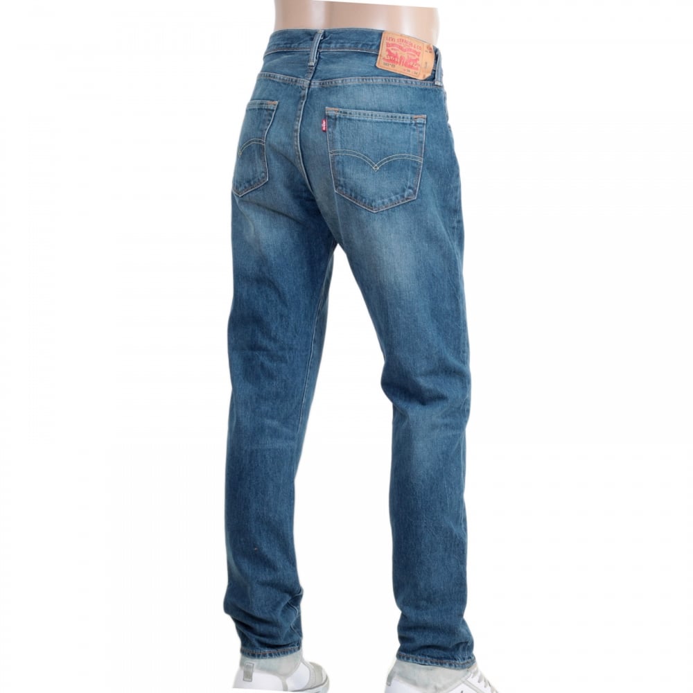 Mens Blue Oriiginal Fit 501 Washed Finish Custom Tapered Fit Rich Blend Denim Jeans by Levis