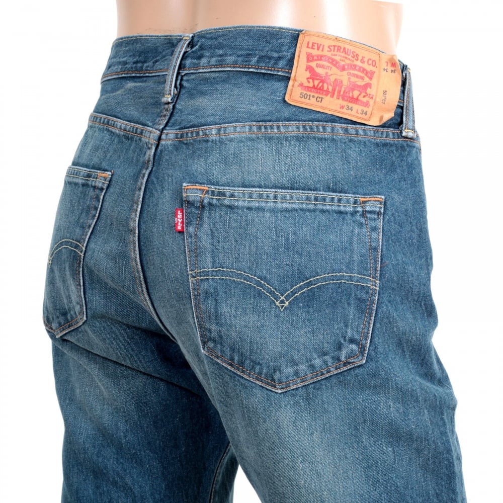 Mens Blue Oriiginal Fit 501 Washed Finish Custom Tapered Fit Rich Blend Denim Jeans by Levis