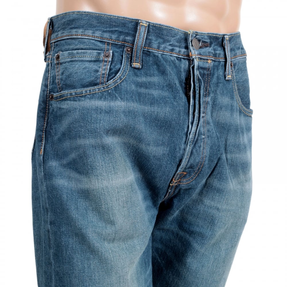 Mens Blue Oriiginal Fit 501 Washed Finish Custom Tapered Fit Rich Blend Denim Jeans by Levis