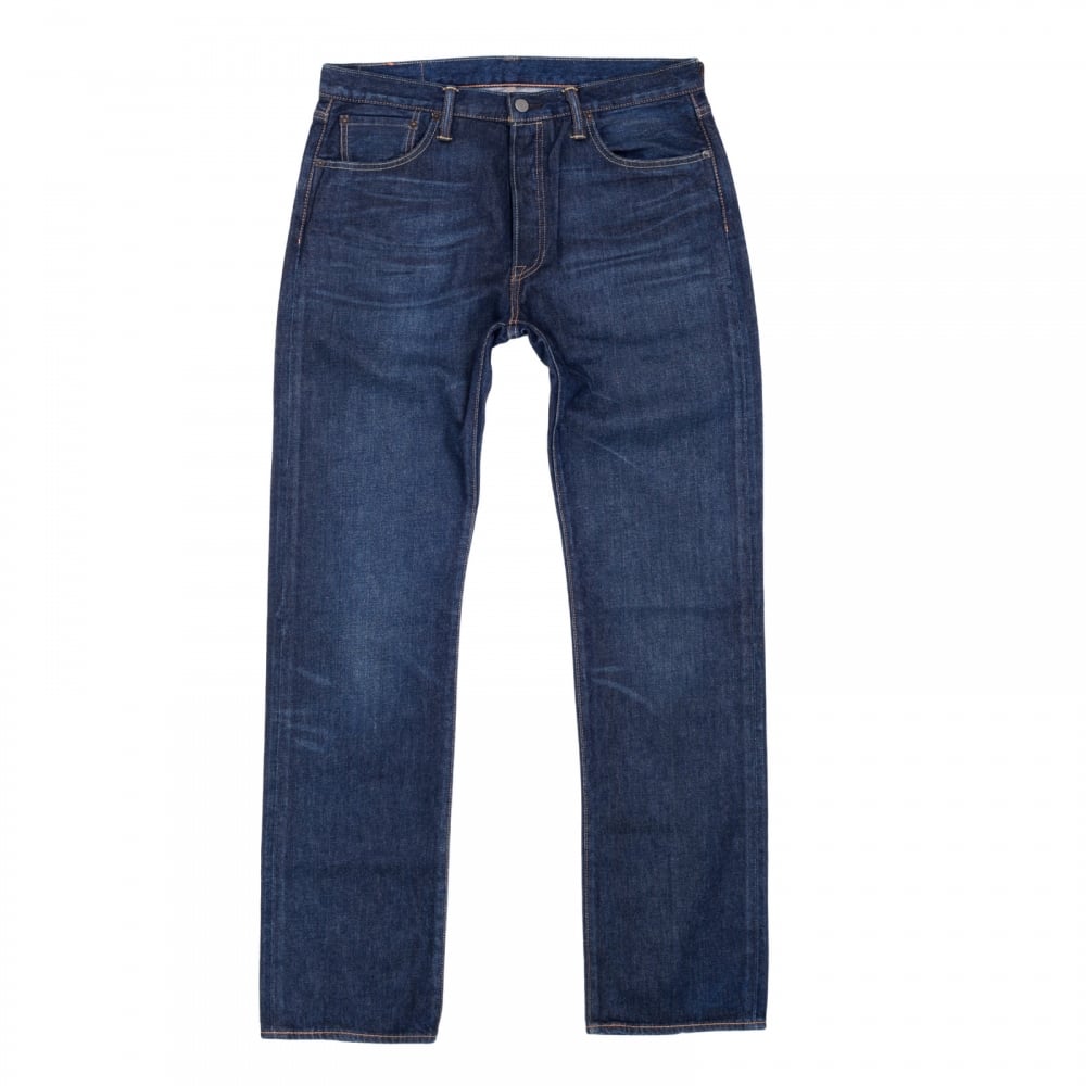 Mens Original Fit 501 Regular Waist Straight Leg Button Fly Washed Blue Chip Jeans by Levis