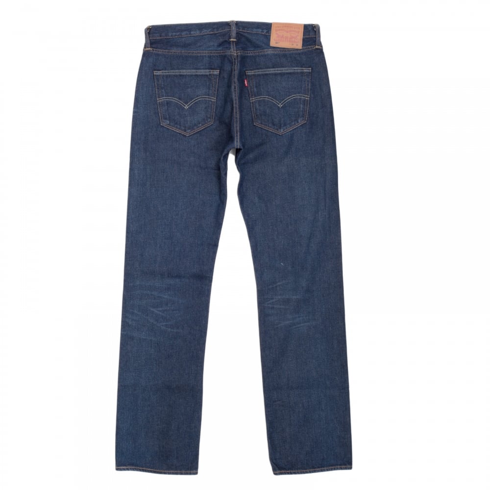 Mens Original Fit 501 Regular Waist Straight Leg Button Fly Washed Blue Chip Jeans by Levis