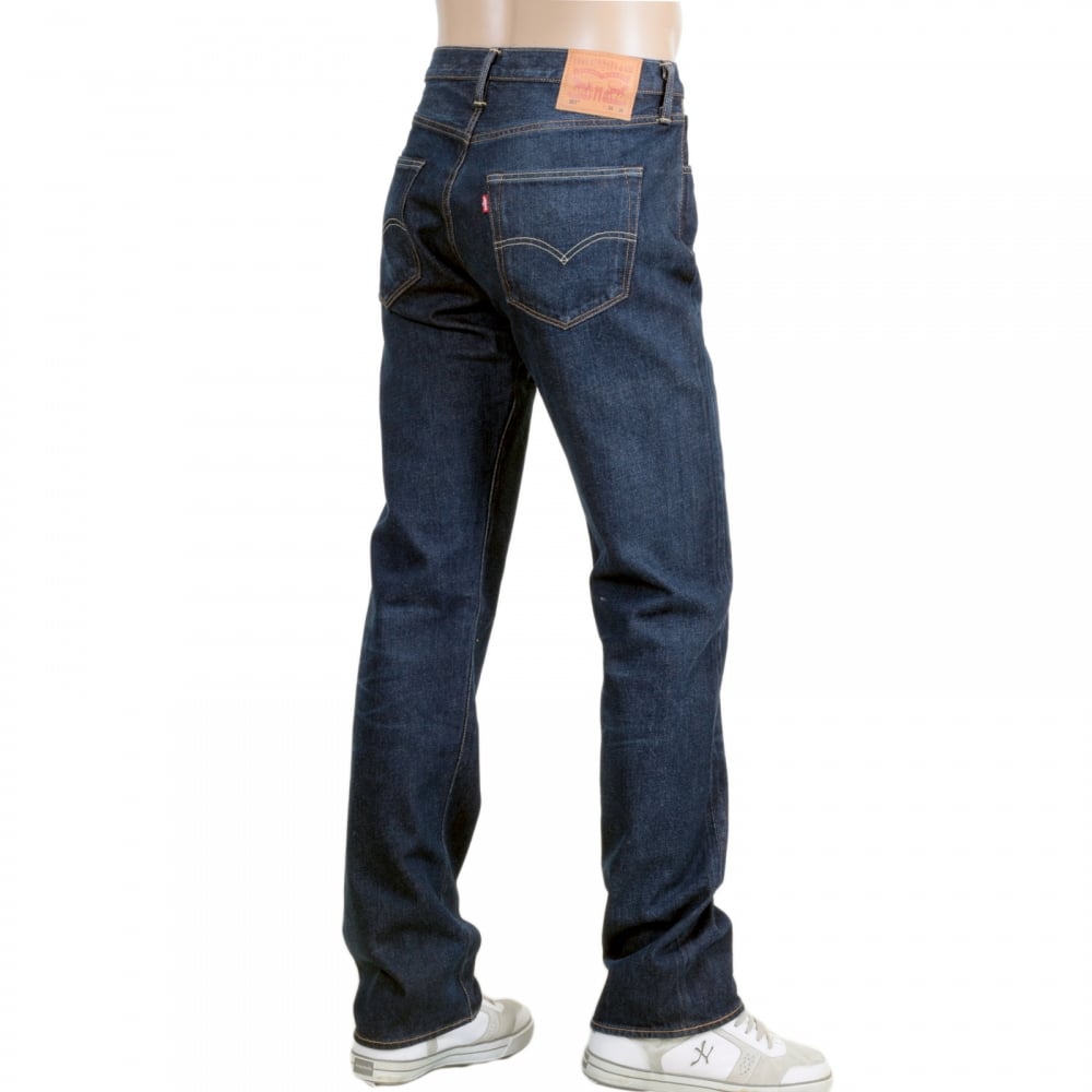 Mens Original Fit 501 Regular Waist Straight Leg Button Fly Washed Blue Chip Jeans by Levis