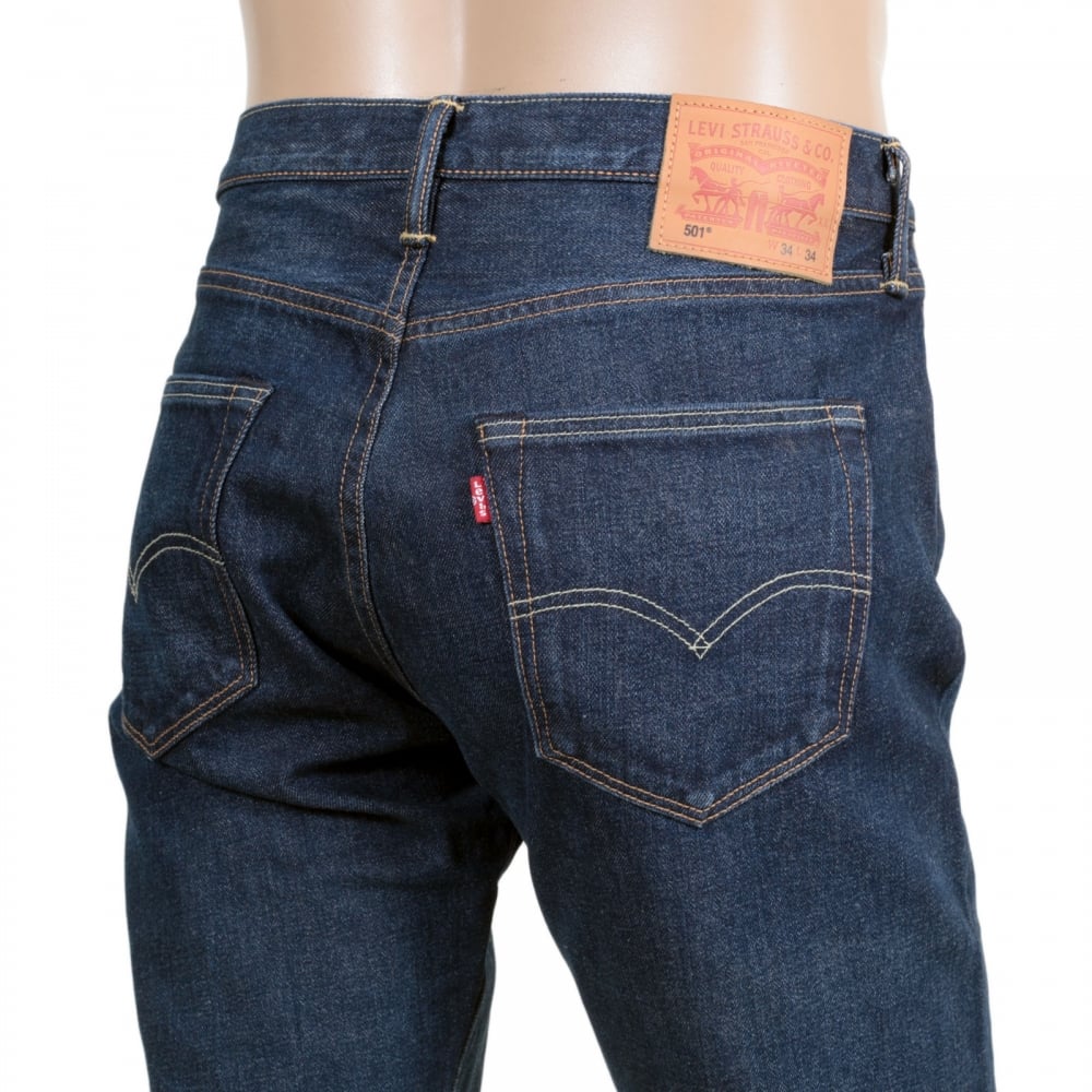 Mens Original Fit 501 Regular Waist Straight Leg Button Fly Washed Blue Chip Jeans by Levis