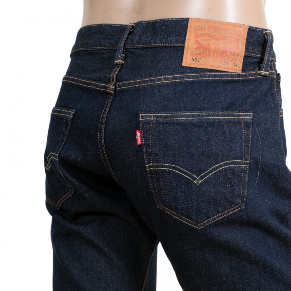 Mens Original Fit 501 Noten Regular Waist Straight Leg Button Fly Dark Indigo Denim Jeans by Levis