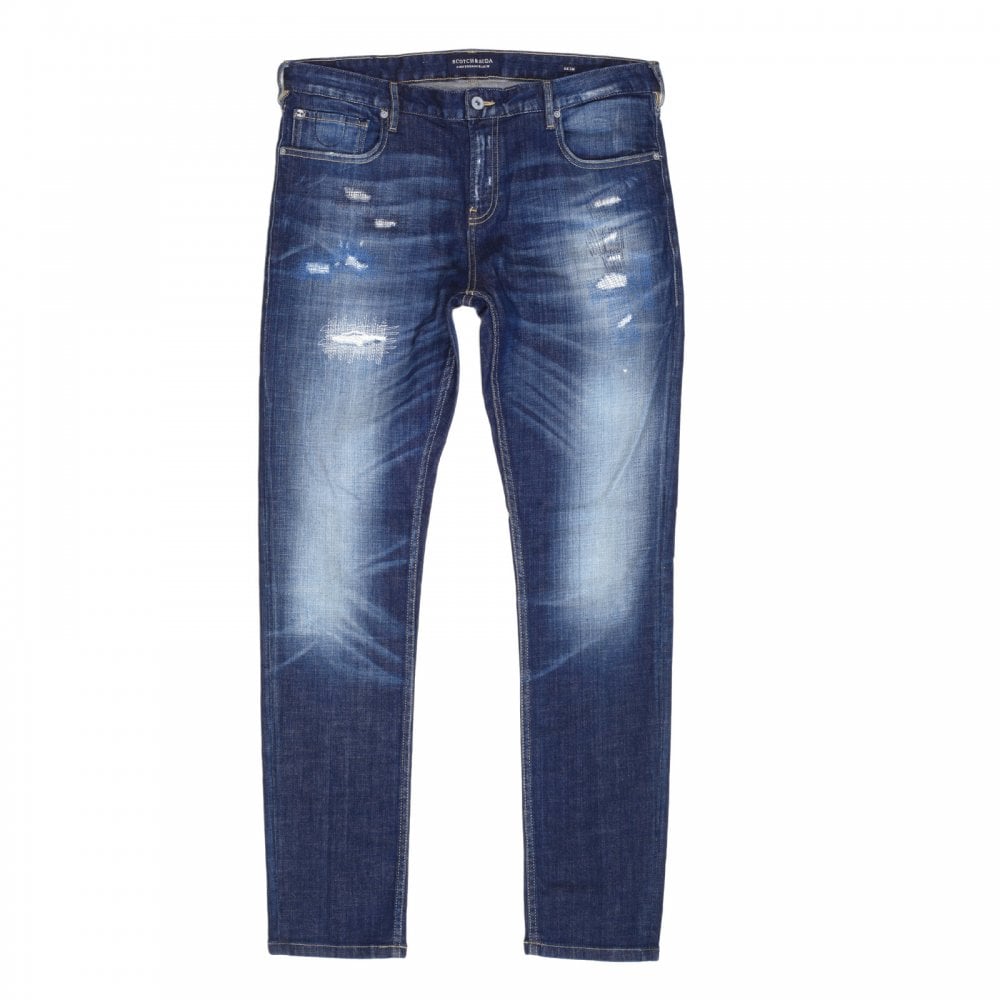 Scotch & Soda Skim Royal Bliss 138802 Skinny Fit Stretch Denim Jeans with Rip and Repair Patches