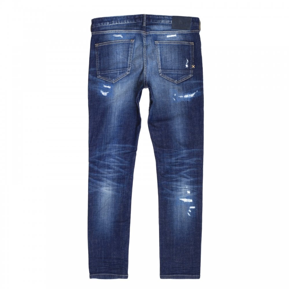 Scotch & Soda Skim Royal Bliss 138802 Skinny Fit Stretch Denim Jeans with Rip and Repair Patches