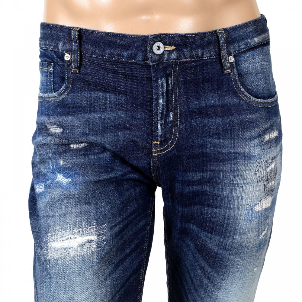Scotch & Soda Skim Royal Bliss 138802 Skinny Fit Stretch Denim Jeans with Rip and Repair Patches