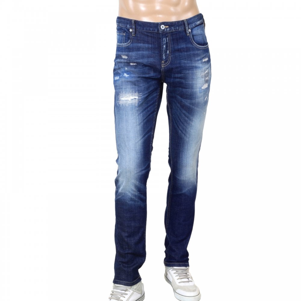Scotch & Soda Skim Royal Bliss 138802 Skinny Fit Stretch Denim Jeans with Rip and Repair Patches