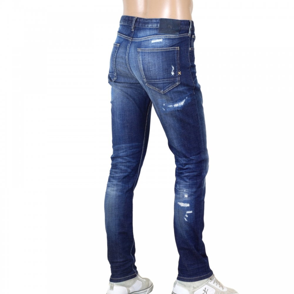 Scotch & Soda Skim Royal Bliss 138802 Skinny Fit Stretch Denim Jeans with Rip and Repair Patches