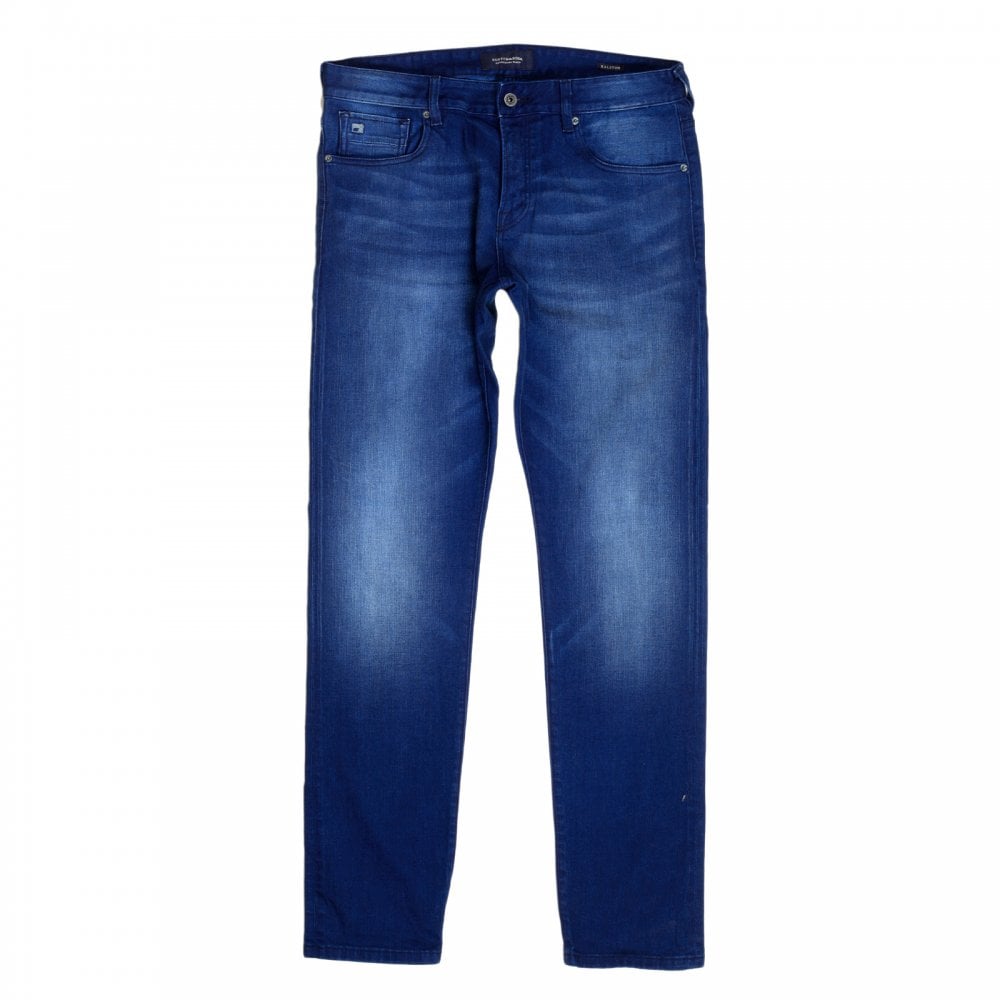Scotch & Soda Ralston 135056 Winter Spirit Regular Slim Fit Jeans in a China Blue Wash and Worn Look