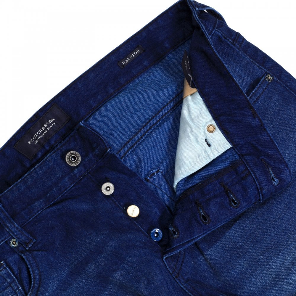 Scotch & Soda Ralston 135056 Winter Spirit Regular Slim Fit Jeans in a China Blue Wash and Worn Look