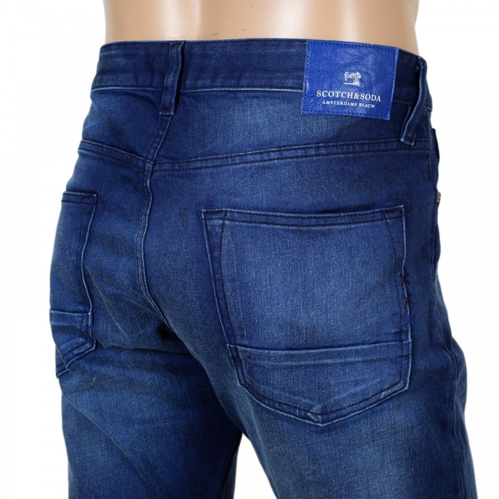 Scotch & Soda Ralston 135056 Winter Spirit Regular Slim Fit Jeans in a China Blue Wash and Worn Look