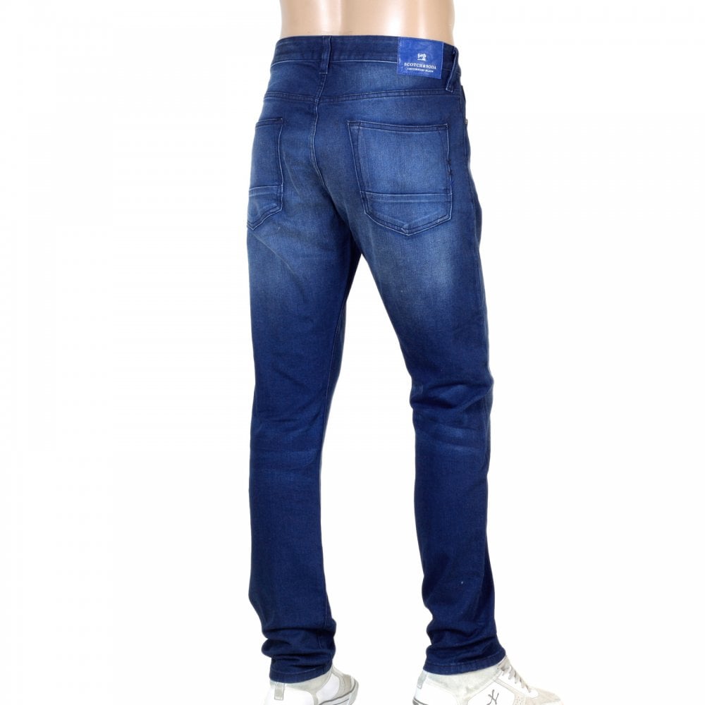 Scotch & Soda Ralston 135056 Winter Spirit Regular Slim Fit Jeans in a China Blue Wash and Worn Look