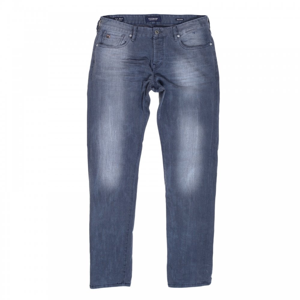 Mens Ralston Regular 135140 Slim Fit Jeans in Washed Grey with Fading and Creasing By Scotch & Soda