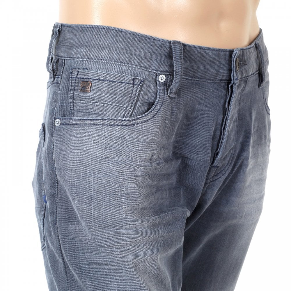 Mens Ralston Regular 135140 Slim Fit Jeans in Washed Grey with Fading and Creasing By Scotch & Soda